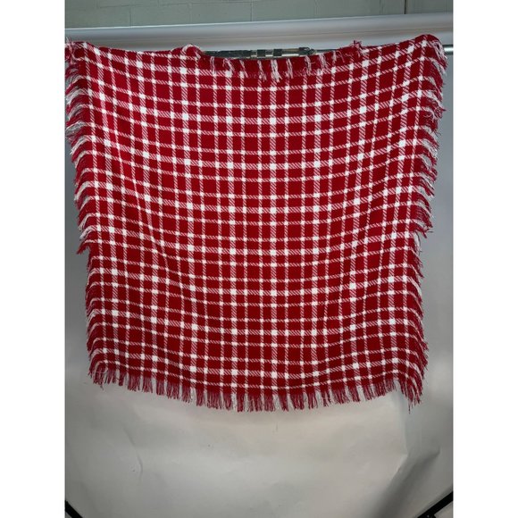 Red Plaid Scarf Shawl With Fringe 43" x 43" Polyester Blend - Picture 12 of 16